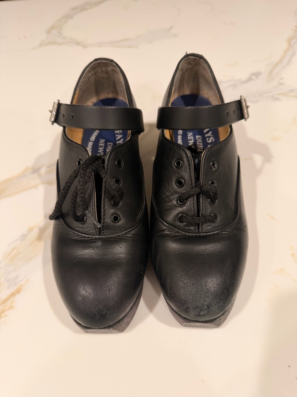 Black Leather Mary Jane Lace-Up Shoes